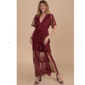 Light My Fire Wine Lace Maxi Dress
